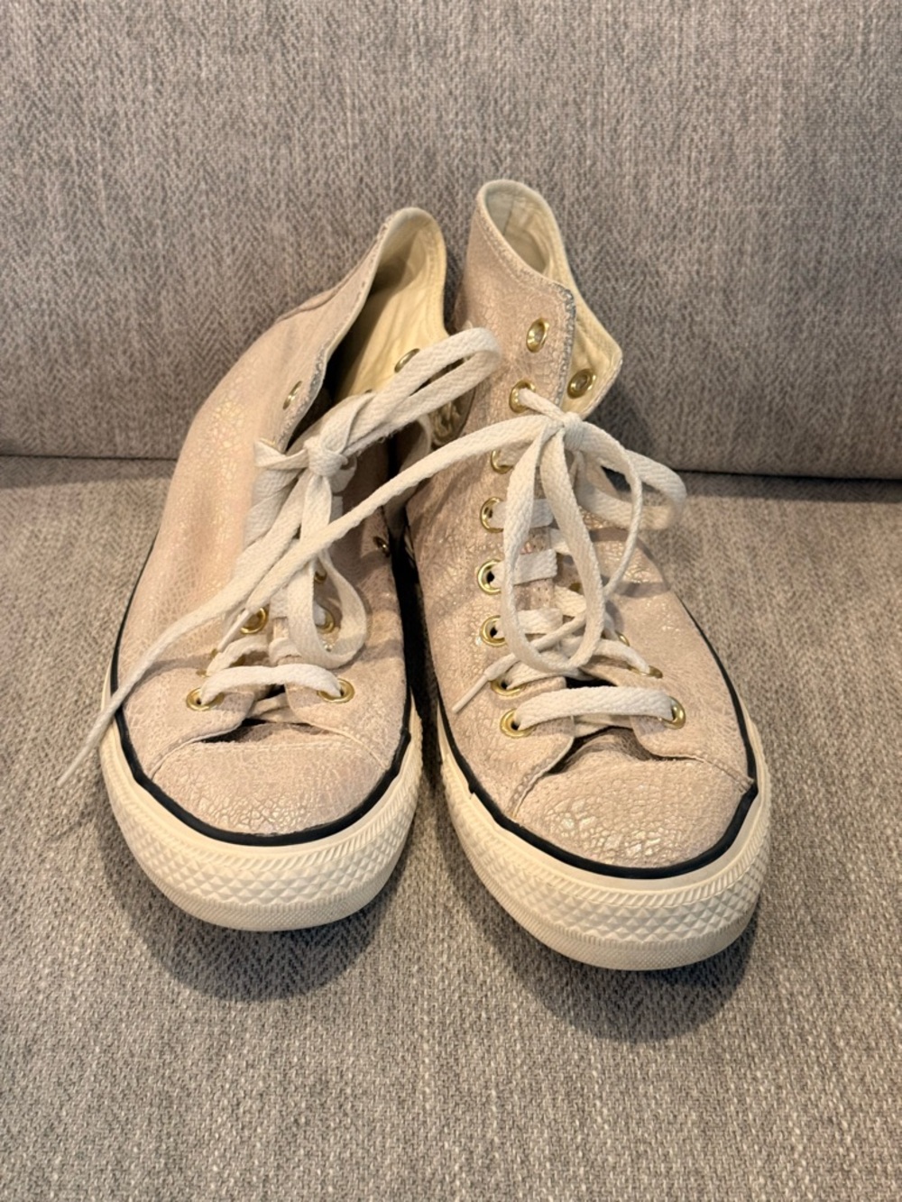 Converse High-Top Sneakers with Crackle Iridescent Faux Leather and Gold Eyelets